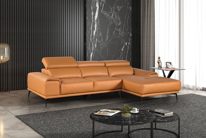 FM69005LB-RC 2 pc Vadso tangerine leather match sectional sofa set with chaise and adjustable headrests