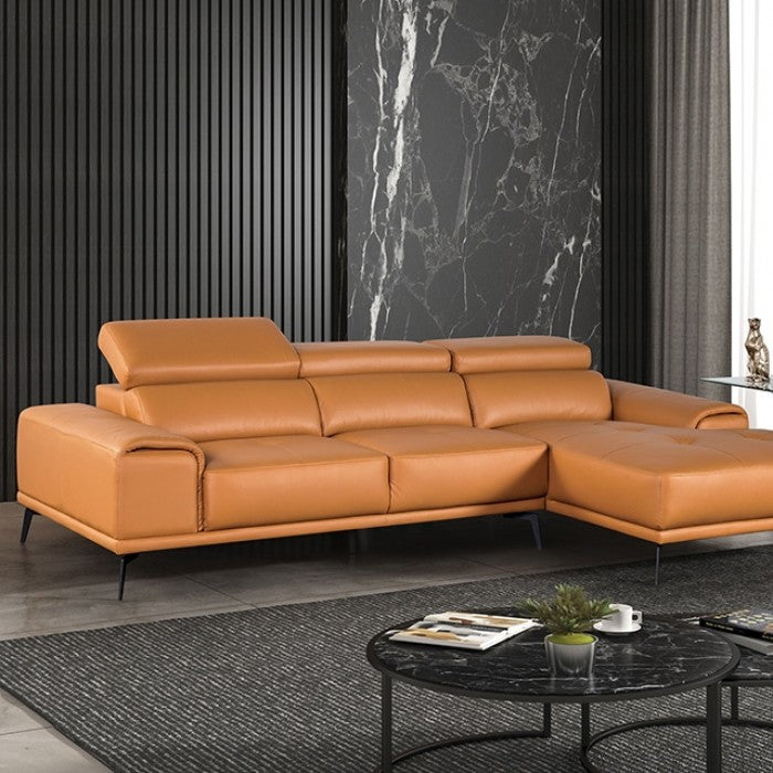 FM69005LB-RC 2 pc Vadso tangerine leather match sectional sofa set with chaise and adjustable headrests