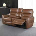 FM69006BR-2PC 2 pc Terentius caramel brown leather match sofa and love seat set power recliner ends with cup console USB