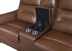 FM69006BR-2PC 2 pc Terentius caramel brown leather match sofa and love seat set power recliner ends with cup console USB