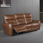 FM69006BR-2PC 2 pc Terentius caramel brown leather match sofa and love seat set power recliner ends with cup console USB
