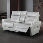 FM69006TP-2PC 2 pc Terentius taupe leather match sofa and love seat set power recliner ends with cup console USB