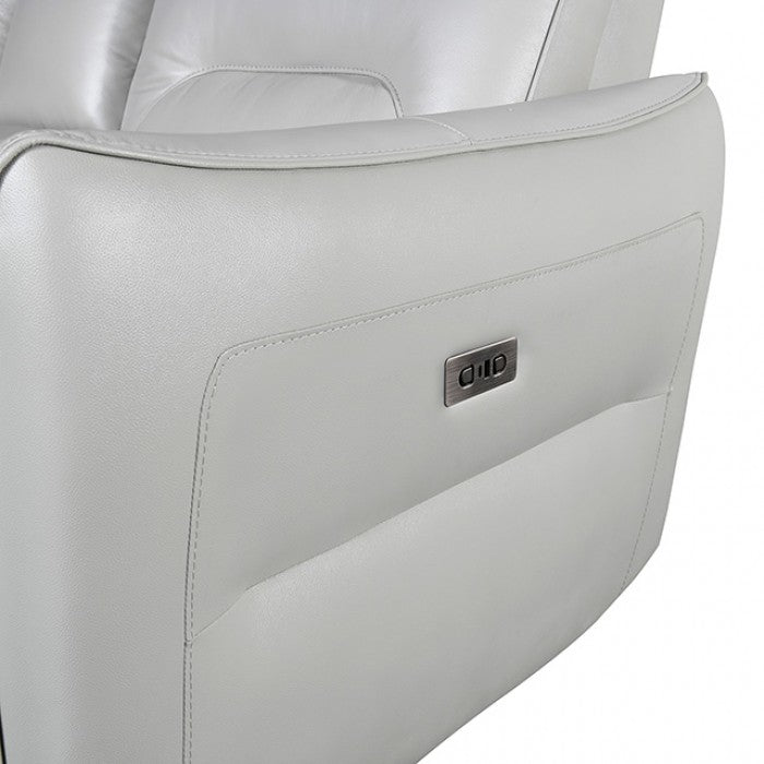 FM69006TP-2PC 2 pc Terentius taupe leather match sofa and love seat set power recliner ends with cup console USB