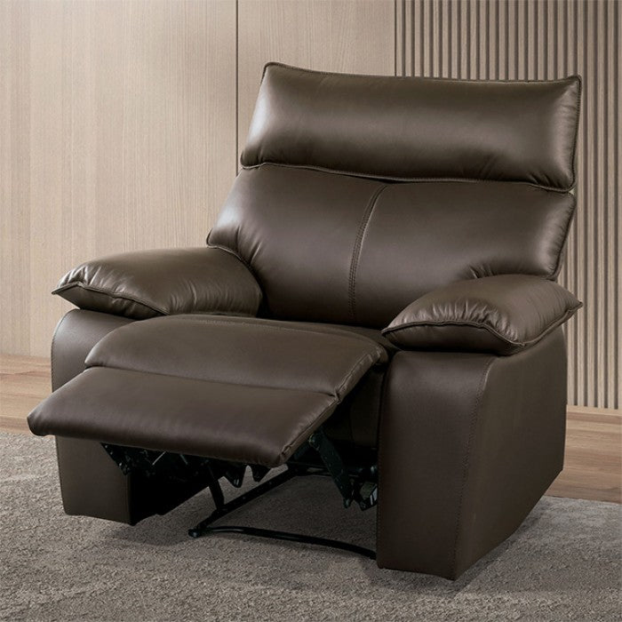 FM69008BR-2PC 2 pc Onoria brown leather match sofa and love seat with recliners on each end