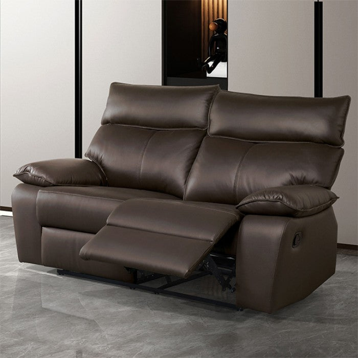 FM69008BR-2PC 2 pc Onoria brown leather match sofa and love seat with recliners on each end