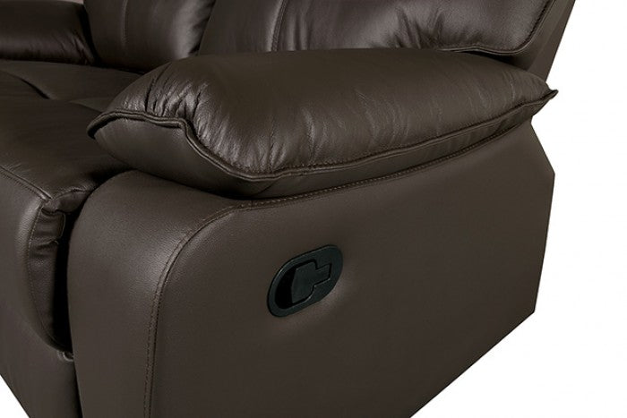 FM69008BR-2PC 2 pc Onoria brown leather match sofa and love seat with recliners on each end