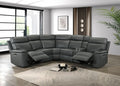 FM69009DG-PM 3 pc Oliverus dark grey leather match sectional sofa with power motion recliners and cup console USB plugs