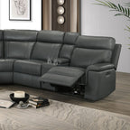 FM69009DG-PM 3 pc Oliverus dark grey leather match sectional sofa with power motion recliners and cup console USB plugs