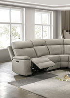 FM69009TP-PM 3 pc Oliverus taupe leather match sectional sofa with power motion recliners and cup console USB plugs