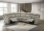 FM69009TP-PM 3 pc Oliverus taupe leather match sectional sofa with power motion recliners and cup console USB plugs