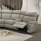 FM69009TP-PM 3 pc Oliverus taupe leather match sectional sofa with power motion recliners and cup console USB plugs