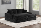 FM6900BK 2 pc Tavedestrand black wide welt corduroy double chaise sofa lounge set with cup holders USB plugs
