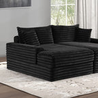 FM6900BK 2 pc Tavedestrand black wide welt corduroy double chaise sofa lounge set with cup holders USB plugs