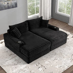 FM6900BK 2 pc Tavedestrand black wide welt corduroy double chaise sofa lounge set with cup holders USB plugs
