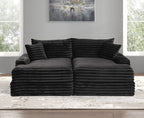 FM6900BK 2 pc Tavedestrand black wide welt corduroy double chaise sofa lounge set with cup holders USB plugs