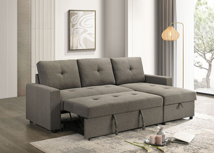 FM6920BR-PK 2 pc Giorgi light brown woven fabric sectional sofa pop up sleep area and storage chaise