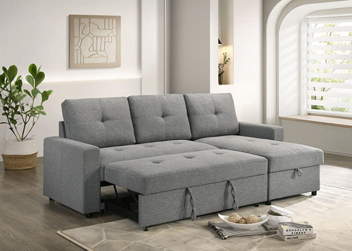 FM6920GY-PK 2 pc Giorgi grey woven fabric sectional sofa pop up sleep area and storage chaise