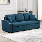 FM6963BL Royden blue fabric sofa set with pull out chaise and pop up sleep area with cup holders in arms
