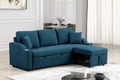 FM6963BL Royden blue fabric sofa set with pull out chaise and pop up sleep area with cup holders in arms