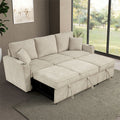 FM6965BG-SF Kendal beige chenille fabric sofa set with pull out chaise and pop up sleep area