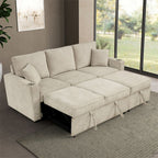 FM6965BG-SF Kendal beige chenille fabric sofa set with pull out chaise and pop up sleep area