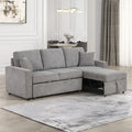 FM6965GY-SF Kendal grey chenille fabric sofa set with pull out chaise and pop up sleep area