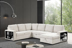 FM6966BG-SECT 3 pc Stockwell beige fabric sectional sofa set with storage chaise pop up sleep area and storage arms