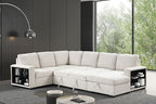 FM6966BG-SECT 3 pc Stockwell beige fabric sectional sofa set with storage chaise pop up sleep area and storage arms
