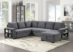 FM6966DG-SECT 3 pc Stockwell dark grey fabric sectional sofa set with storage chaise pop up sleep area and storage arms