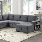 FM6966DG-SECT 3 pc Stockwell dark grey fabric sectional sofa set with storage chaise pop up sleep area and storage arms