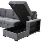 FM6966DG-SECT 3 pc Stockwell dark grey fabric sectional sofa set with storage chaise pop up sleep area and storage arms