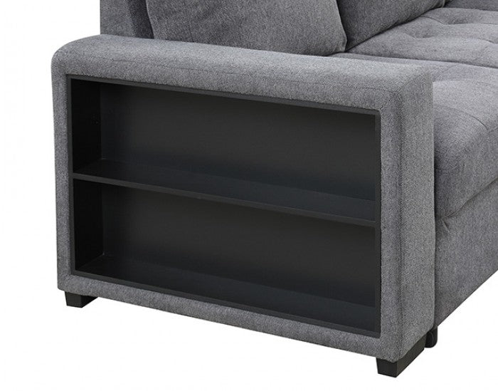 FM6966DG-SECT 3 pc Stockwell dark grey fabric sectional sofa set with storage chaise pop up sleep area and storage arms