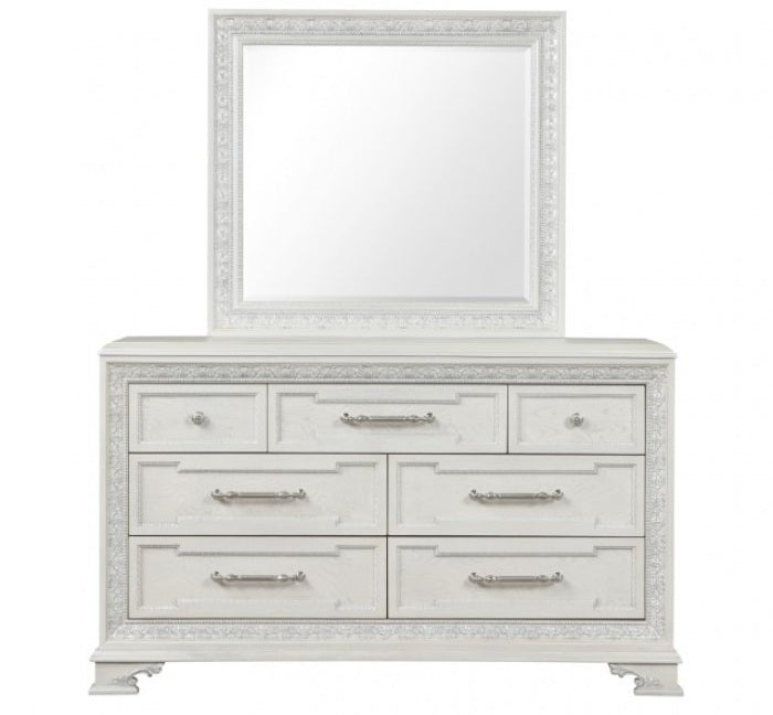 FM70000WH-W-4PC 4 pc Stella mia creamy white finish wood ash burl finish traditional queen bedroom set