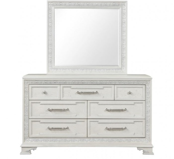FM70000WH-F-4PC 4 pc Stella mia creamy white finish wood ash burl finish traditional queen bedroom set