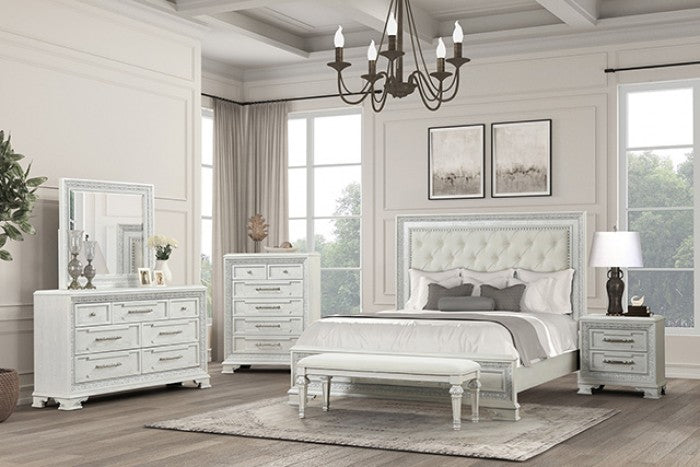 FM70000WH-F-4PC 4 pc Stella mia creamy white finish wood ash burl finish traditional queen bedroom set