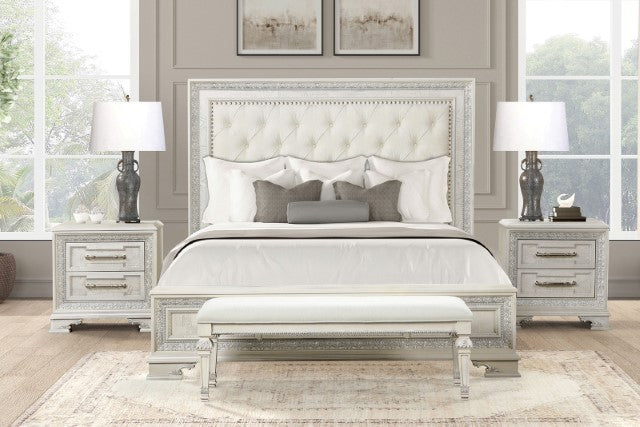 FM70000WH-F-4PC 4 pc Stella mia creamy white finish wood ash burl finish traditional queen bedroom set