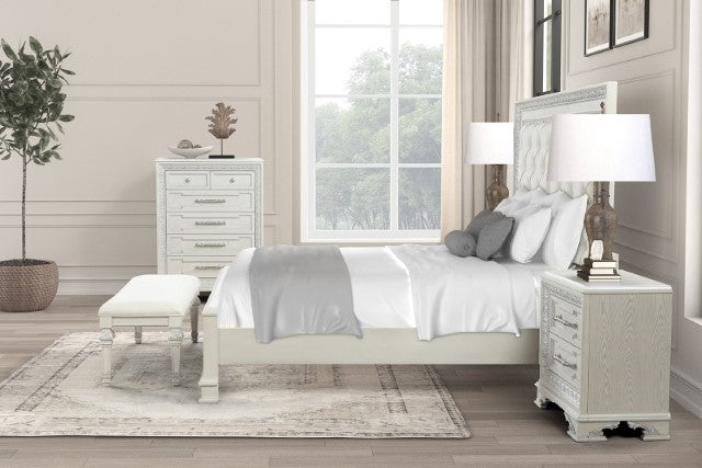 FM70000WH-F-4PC 4 pc Stella mia creamy white finish wood ash burl finish traditional queen bedroom set