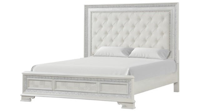 FM70000WH-F-4PC 4 pc Stella mia creamy white finish wood ash burl finish traditional queen bedroom set