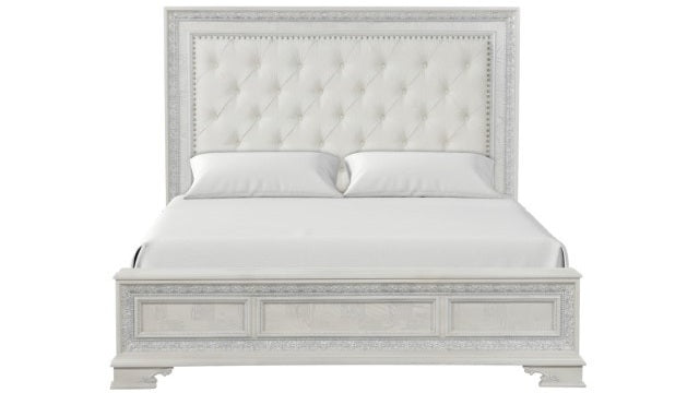 FM70000WH-F-4PC 4 pc Stella mia creamy white finish wood ash burl finish traditional queen bedroom set