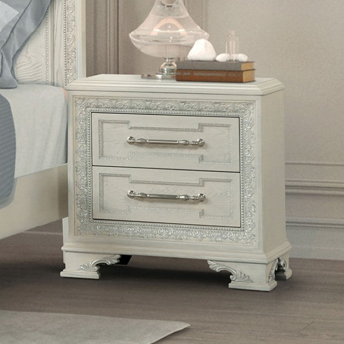 FM70000WH-F-4PC 4 pc Stella mia creamy white finish wood ash burl finish traditional queen bedroom set