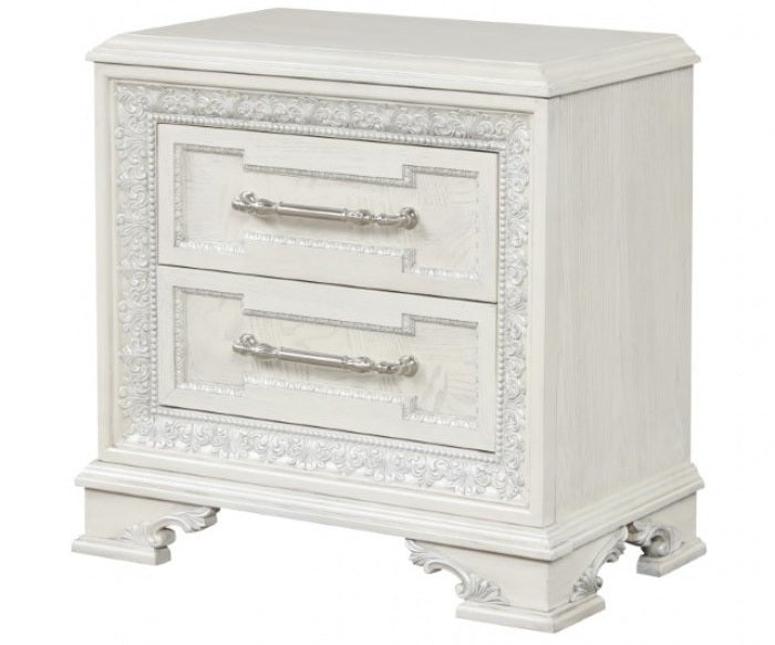 FM70000WH-W-4PC 4 pc Stella mia creamy white finish wood ash burl finish traditional queen bedroom set