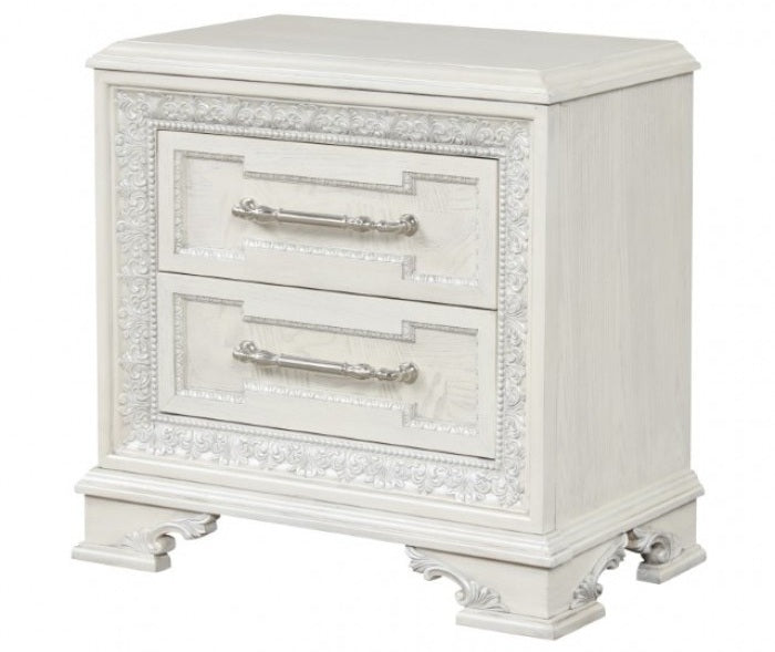 FM70000WH-F-4PC 4 pc Stella mia creamy white finish wood ash burl finish traditional queen bedroom set