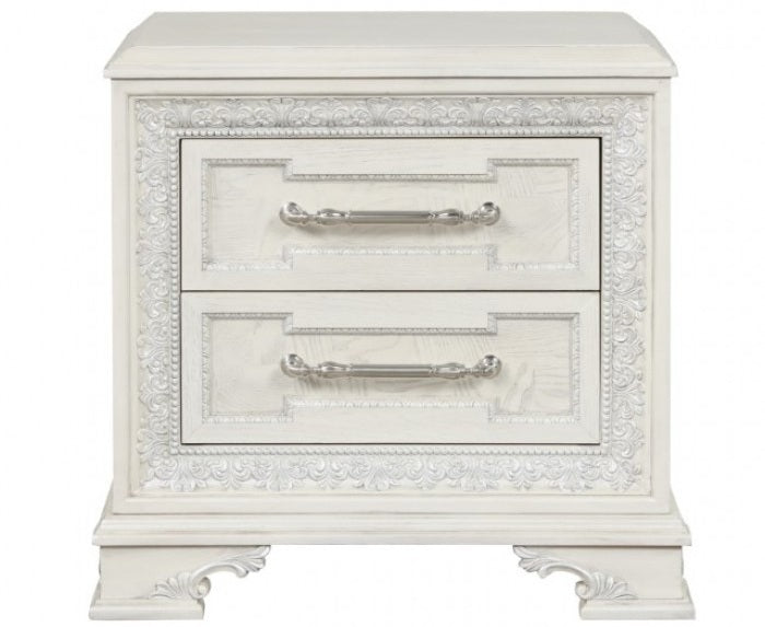 FM70000WH-W-4PC 4 pc Stella mia creamy white finish wood ash burl finish traditional queen bedroom set