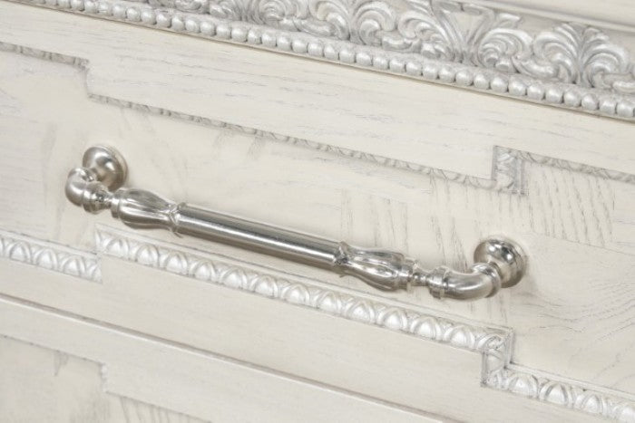 FM70000WH-F-4PC 4 pc Stella mia creamy white finish wood ash burl finish traditional queen bedroom set