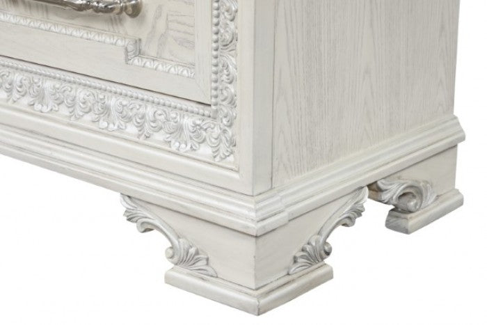 FM70000WH-F-4PC 4 pc Stella mia creamy white finish wood ash burl finish traditional queen bedroom set