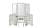 FM70000WH-V-SET 3 pc Stella mia creamy white finish wood ash burl finish bedroom vanity make up set USB plugs