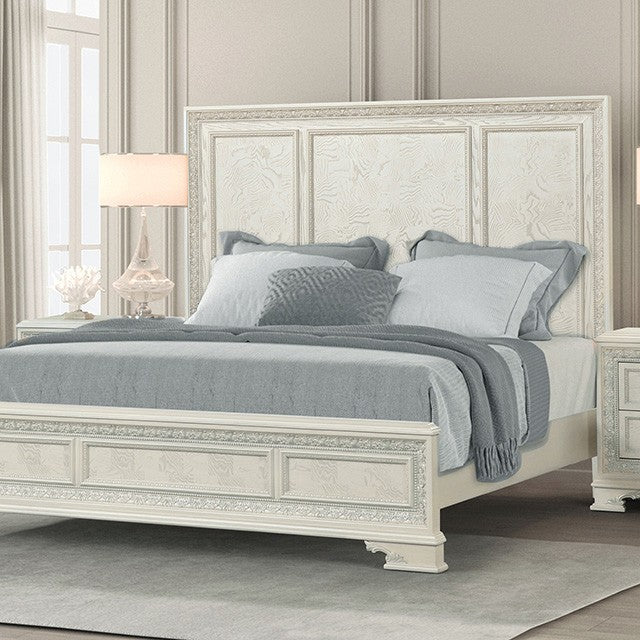 FM70000WH-W-4PC 4 pc Stella mia creamy white finish wood ash burl finish traditional queen bedroom set