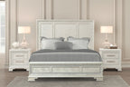 FM70000WH-W-4PC 4 pc Stella mia creamy white finish wood ash burl finish traditional queen bedroom set