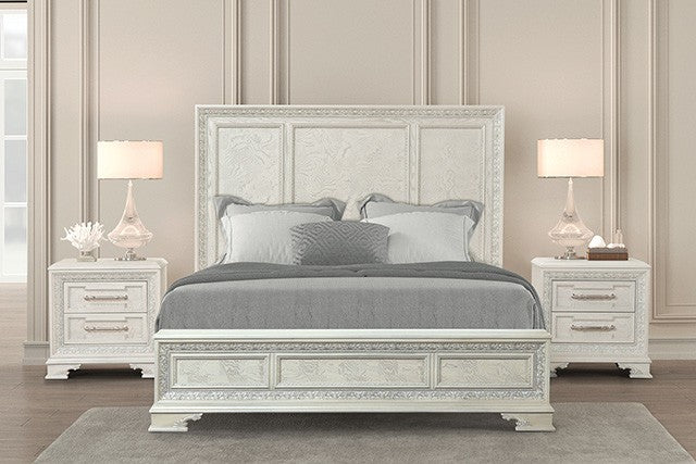 FM70000WH-W-4PC 4 pc Stella mia creamy white finish wood ash burl finish traditional queen bedroom set