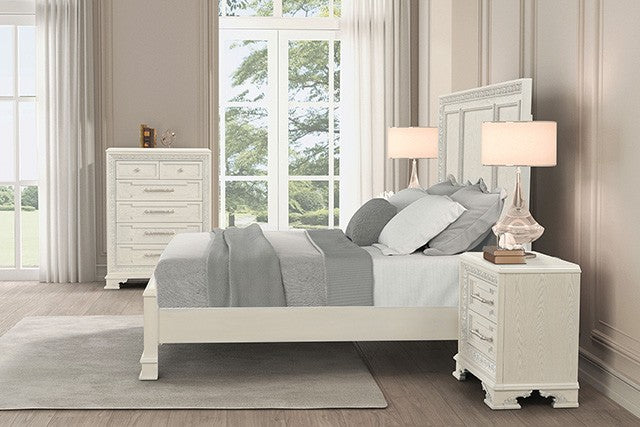 FM70000WH-W-4PC 4 pc Stella mia creamy white finish wood ash burl finish traditional queen bedroom set